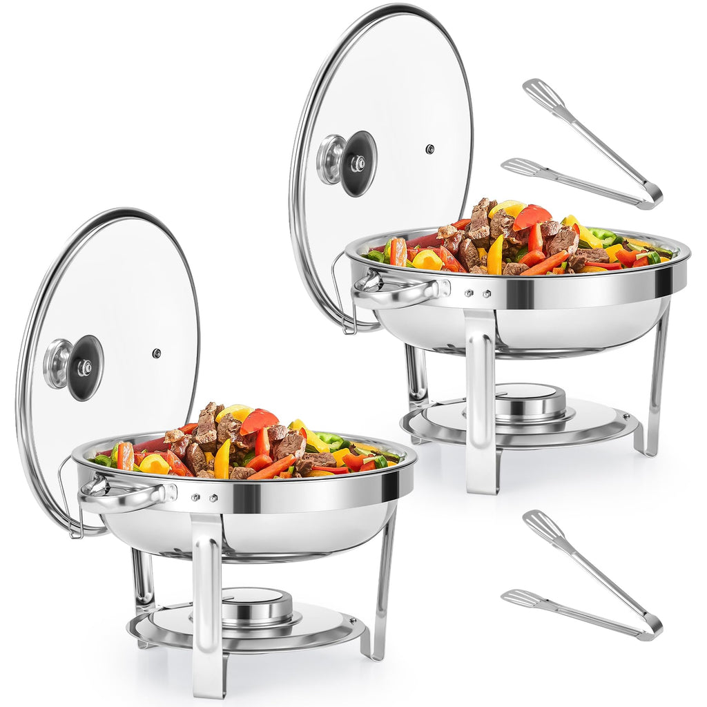 WILPREP 2-Pack Round Chafing Dish Buffet Set | 4.5L Stainless Steel Chafers