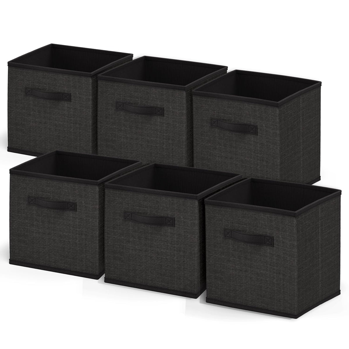 Nestl Cube Storage Bins, Foldable 6 Cube Storage Organizer Bins, Fabric Storage Cubes, Storage Basket with Handles, Black Closet Storage Bins - image 1