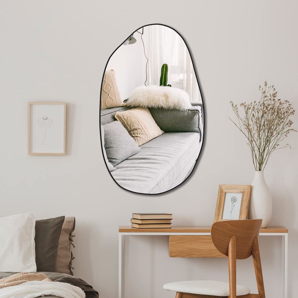CASSILANDO Irregular Asymmetrical Wall Mirror | Black Wood Frame, 85x52cm