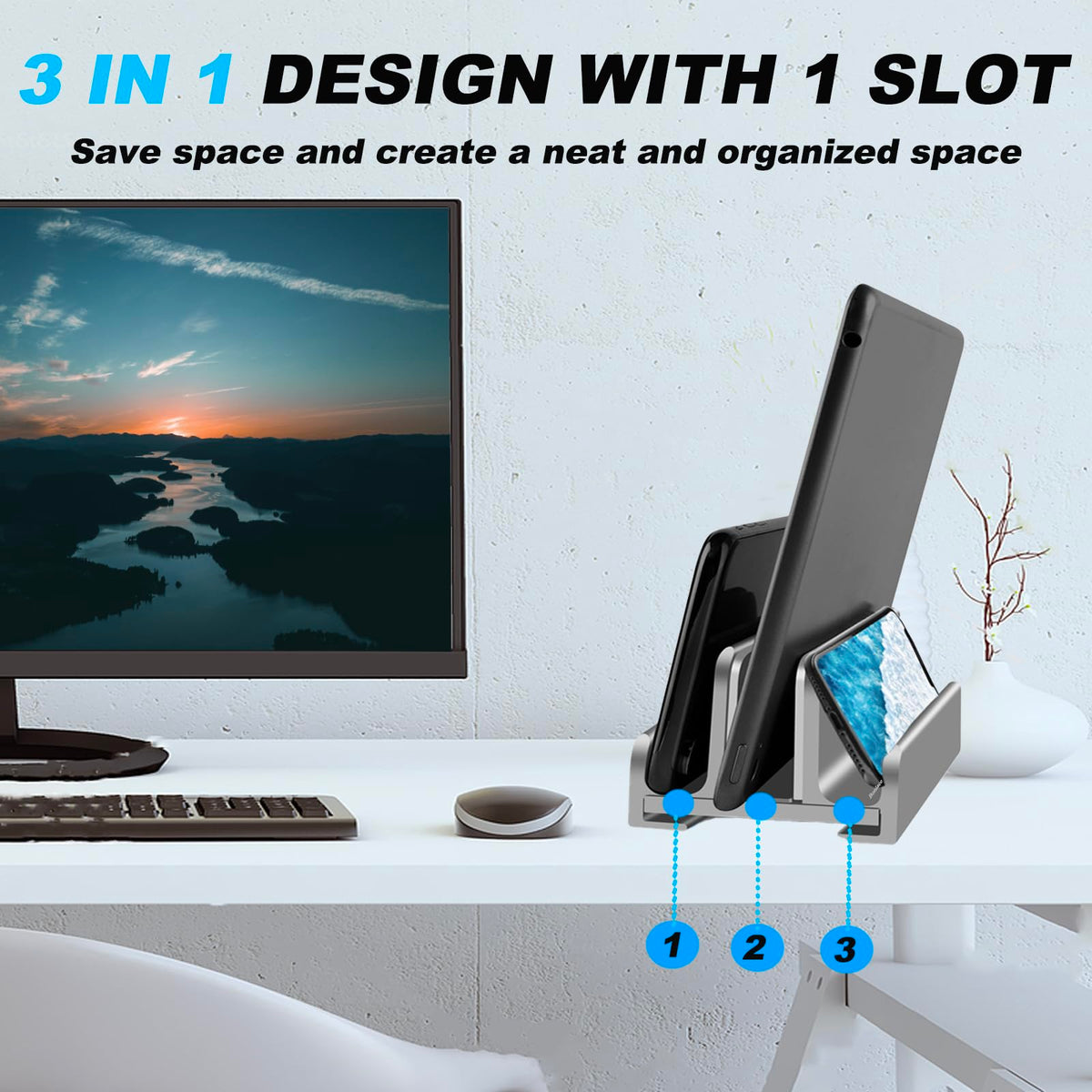 Bonlace Vertical Laptop Stand Aluminium Laptop Stand Space Saving Laptop Holder with Thermal Base for Laptops Tablets Silver