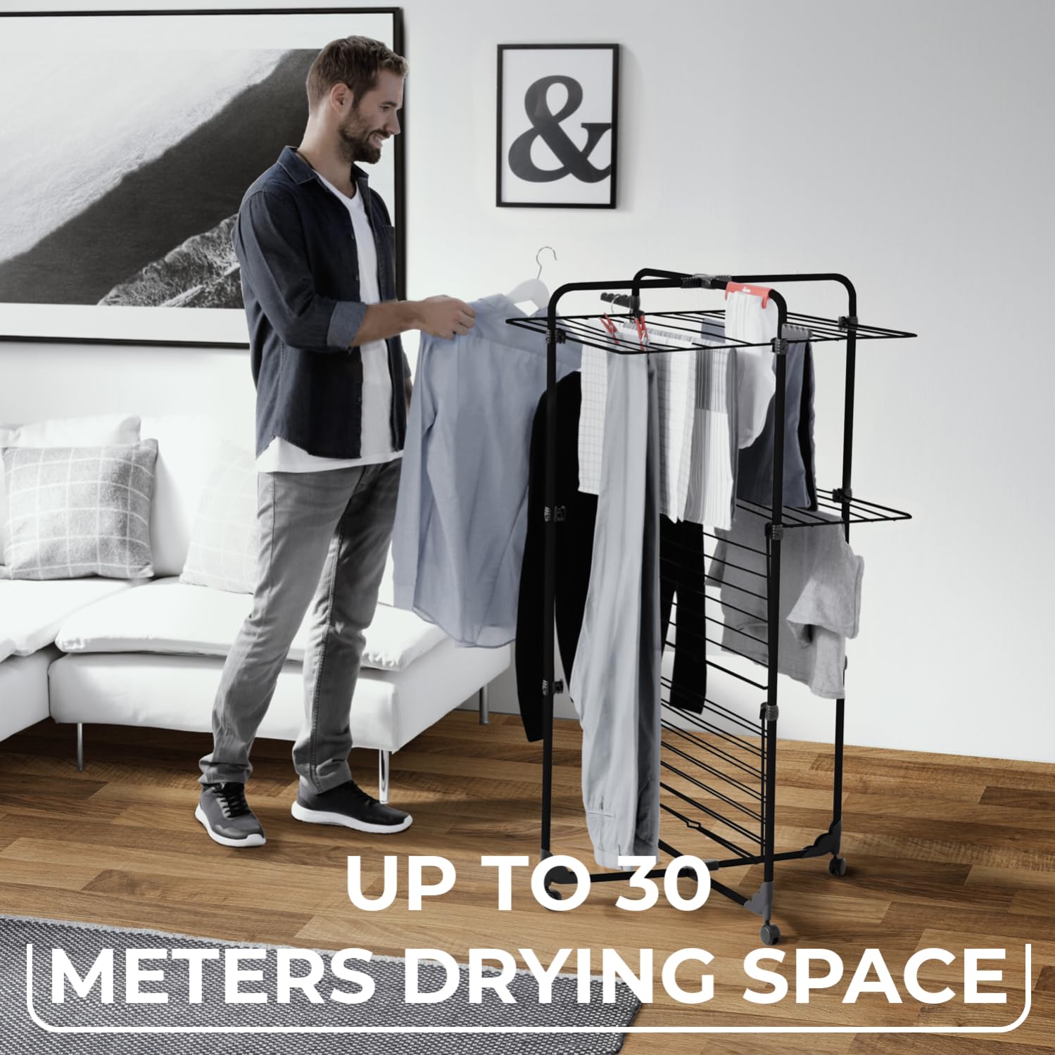Vileda Mixer 3 Ultimate Clothes Airer - 30m Black Drying Rack
