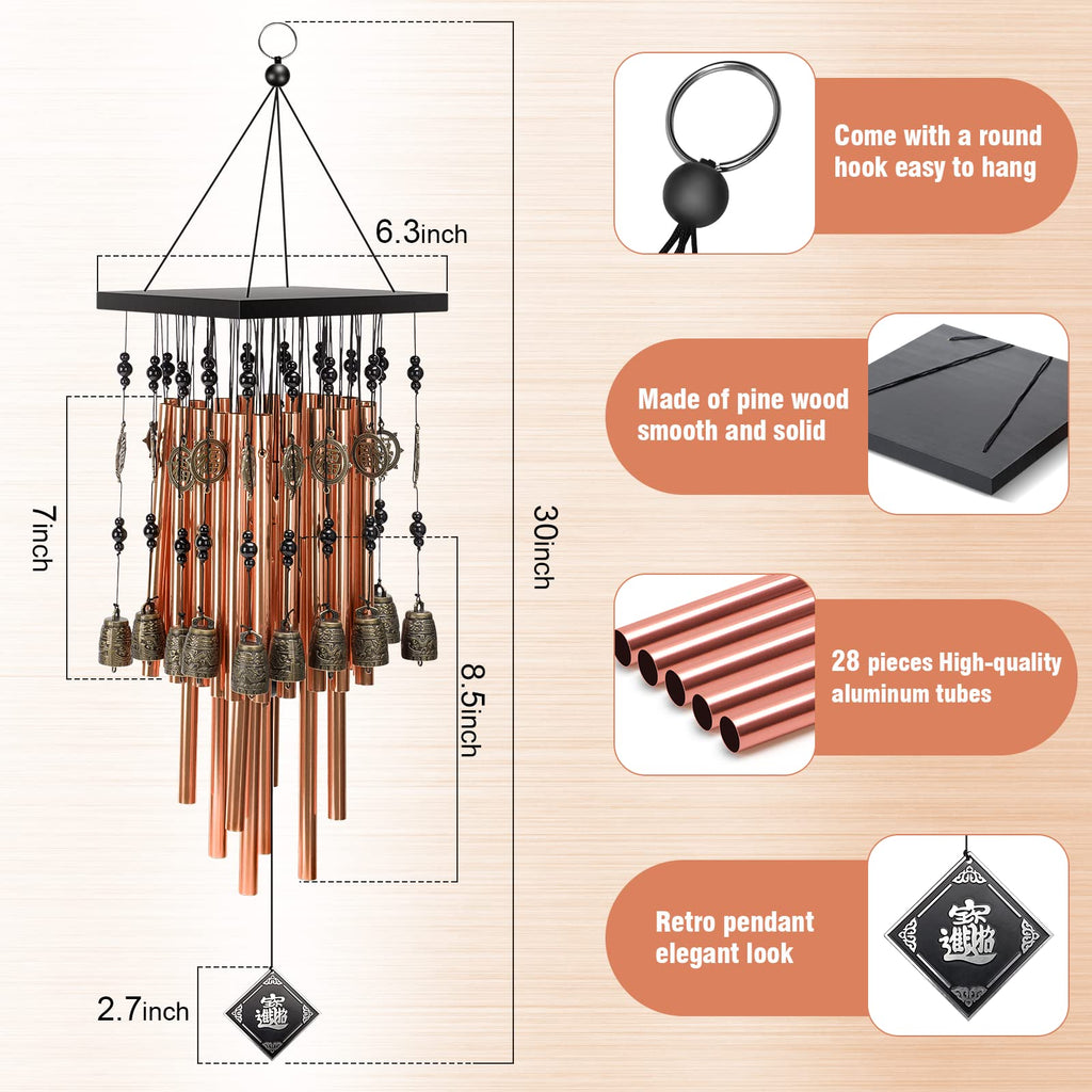 30" Memorial Wind Chimes – 28 Tubes & 16 Copper Bells, Bronze