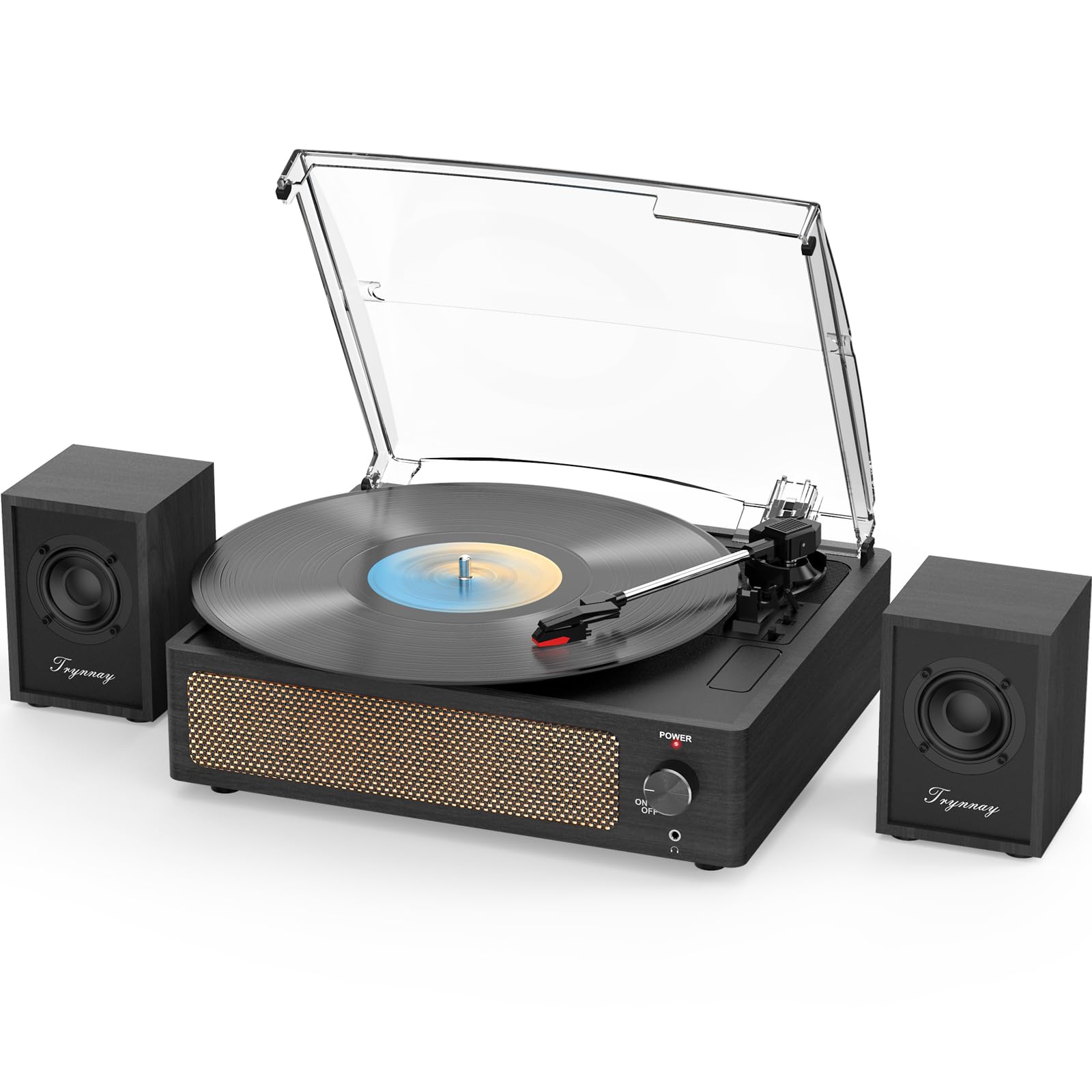 Trynnay Vintage Record Player with Bookshelf Speakers | 3-Speed Turntable