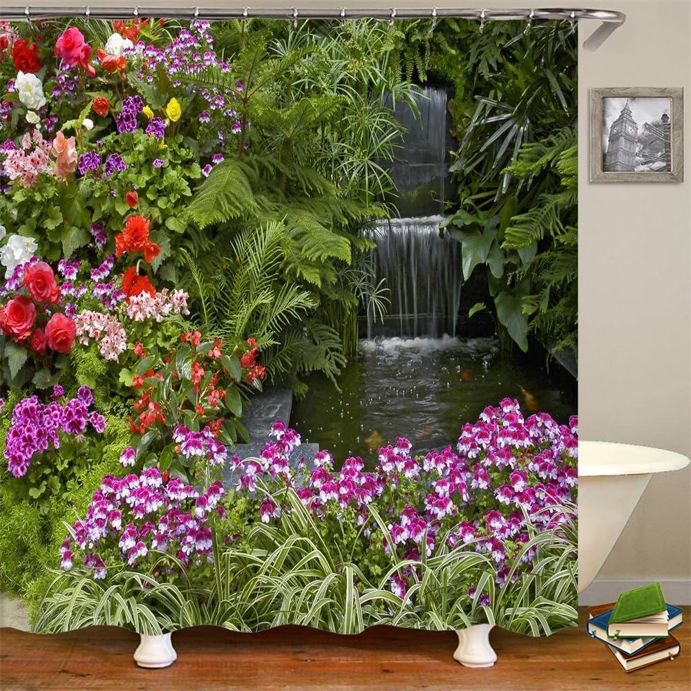 JIANGLANY Garden Landscape Shower Curtain | Waterproof Polyester, 180x180cm