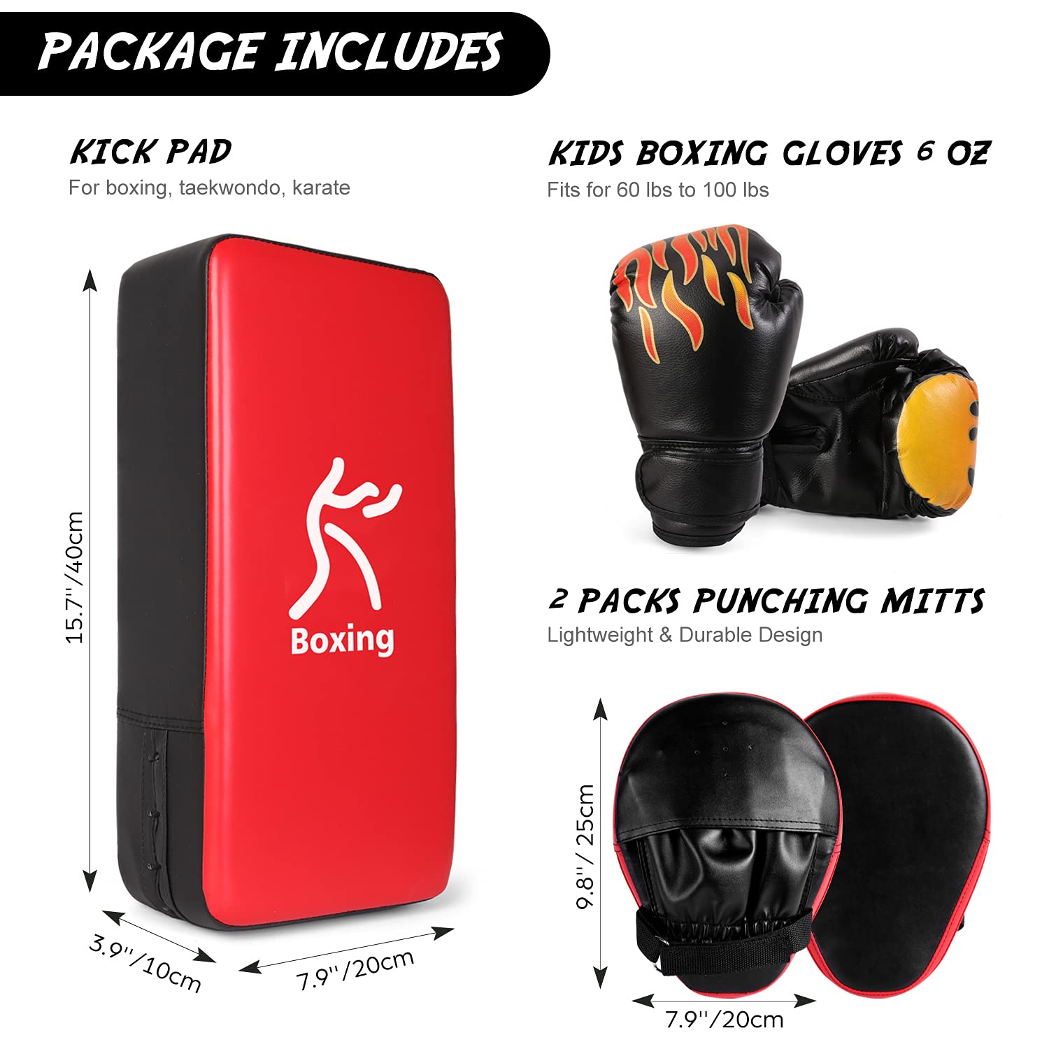 Odoland Kids 3-in-1 Boxing Set | Gloves, Punching Mitts & Kick Pad