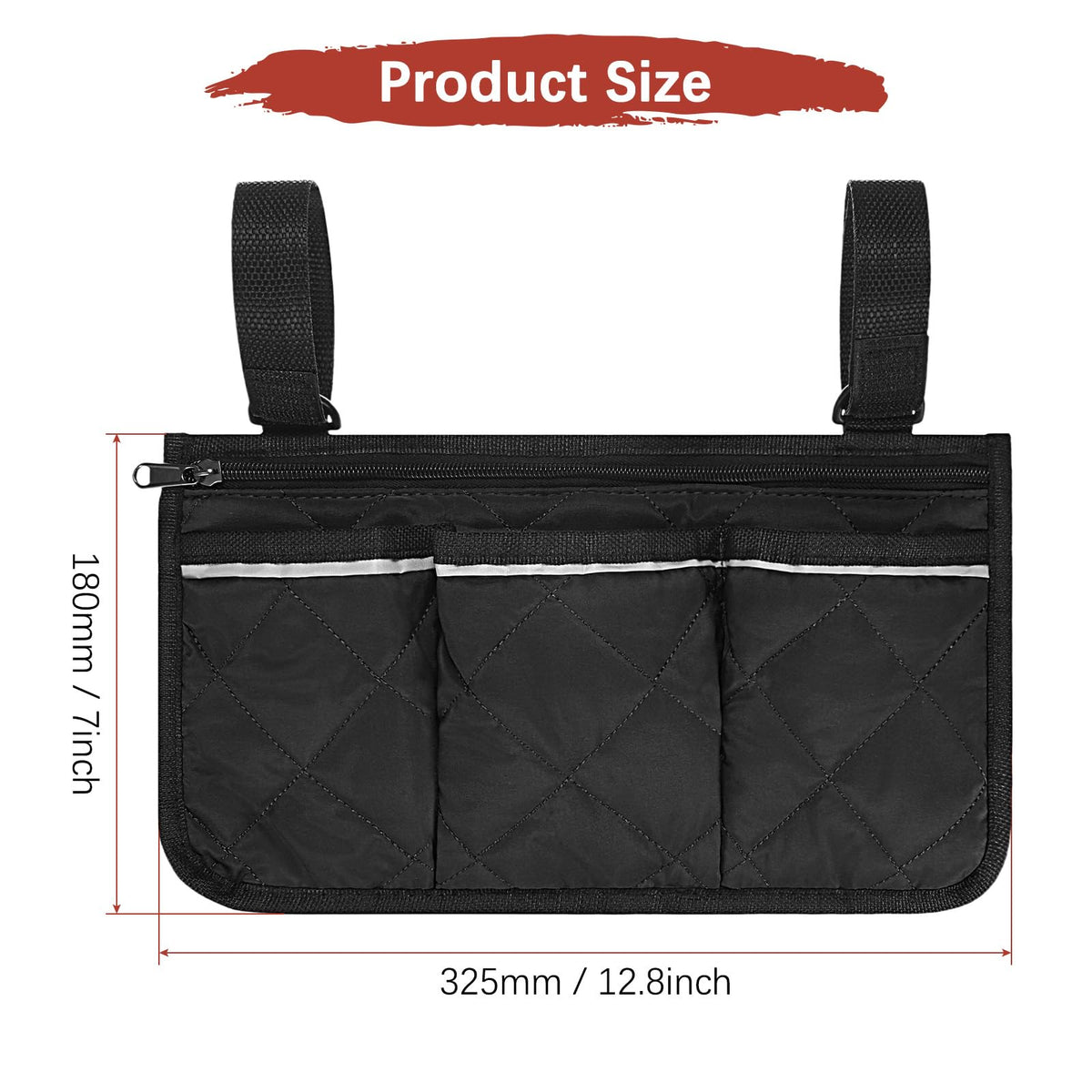 TIXIPEM 1-Pack Beach Chair Armrest Bag 12.8"x7" Polyester, Black