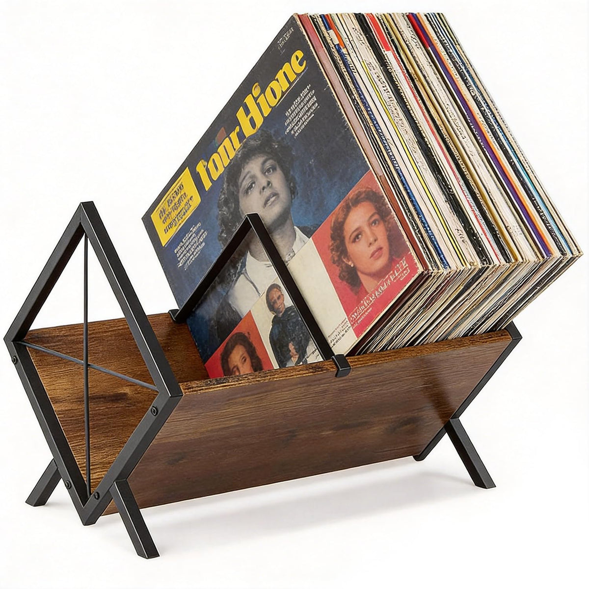 24LP Vinyl Record Storage Rack, Wood & Iron Rack with Adjustable Divider - image 1