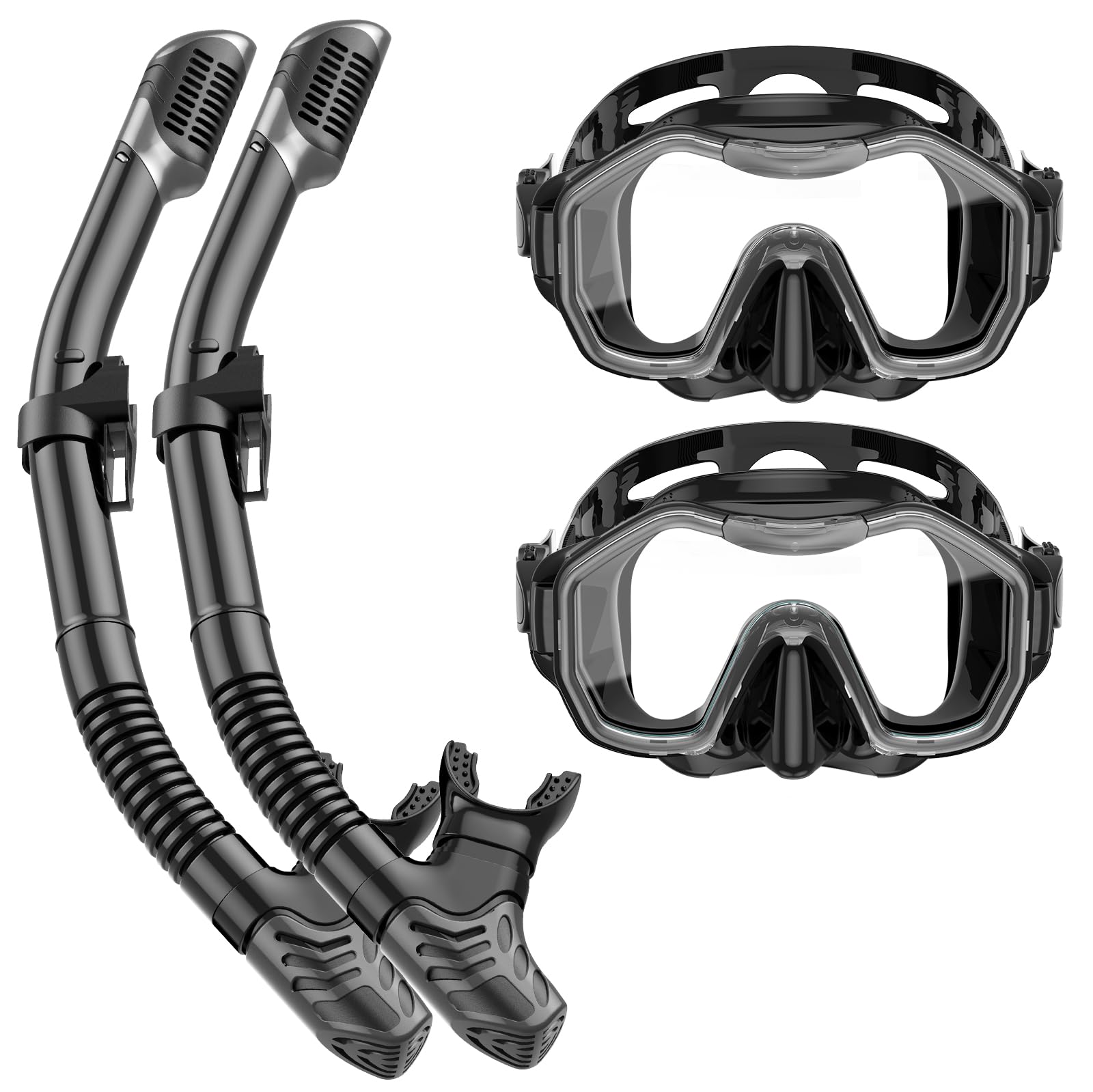 Lealinga 2-Pack Snorkel Set | Anti-Fog Panoramic Mask & Dry Top Snorkel