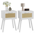 YMYNY Rattan Nightstand Set of 2 – Modern Side Table with Solid Wood Legs