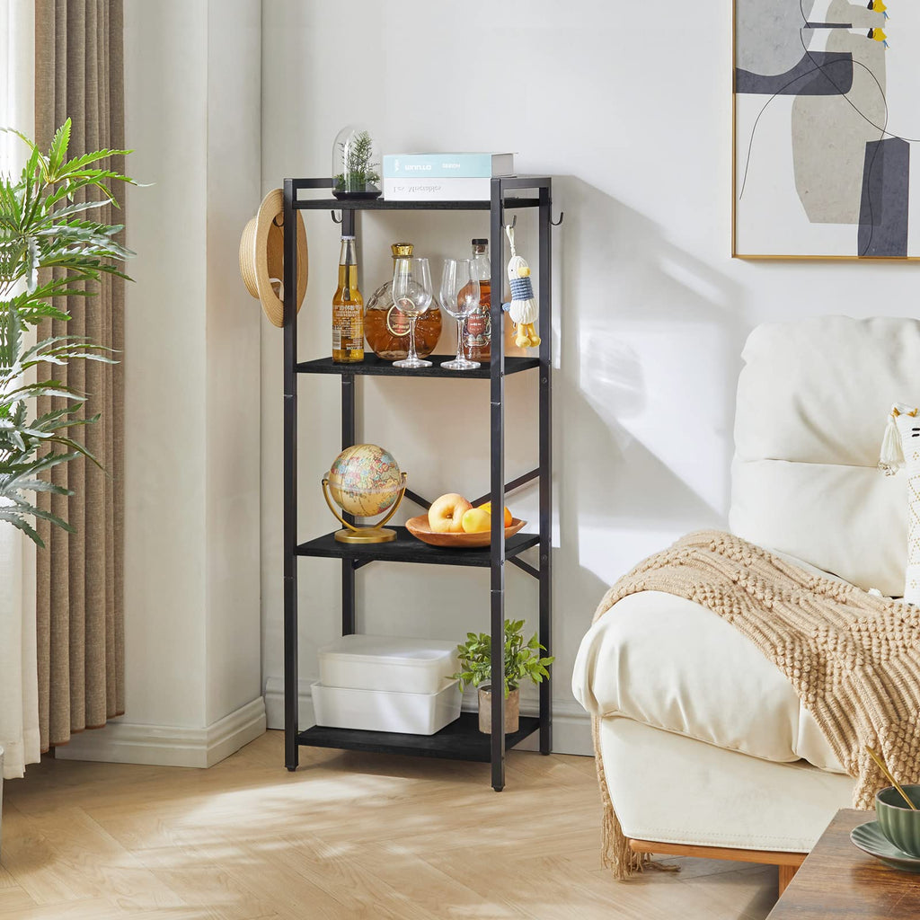YMYNY 4-Tier Industrial Bookcase | Metal Storage Rack & Plant Stand, Black