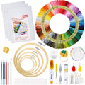 Pllieay Embroidery Starter Kit | 100 Colors, 5 Bamboo Hoops & Aida Cloth