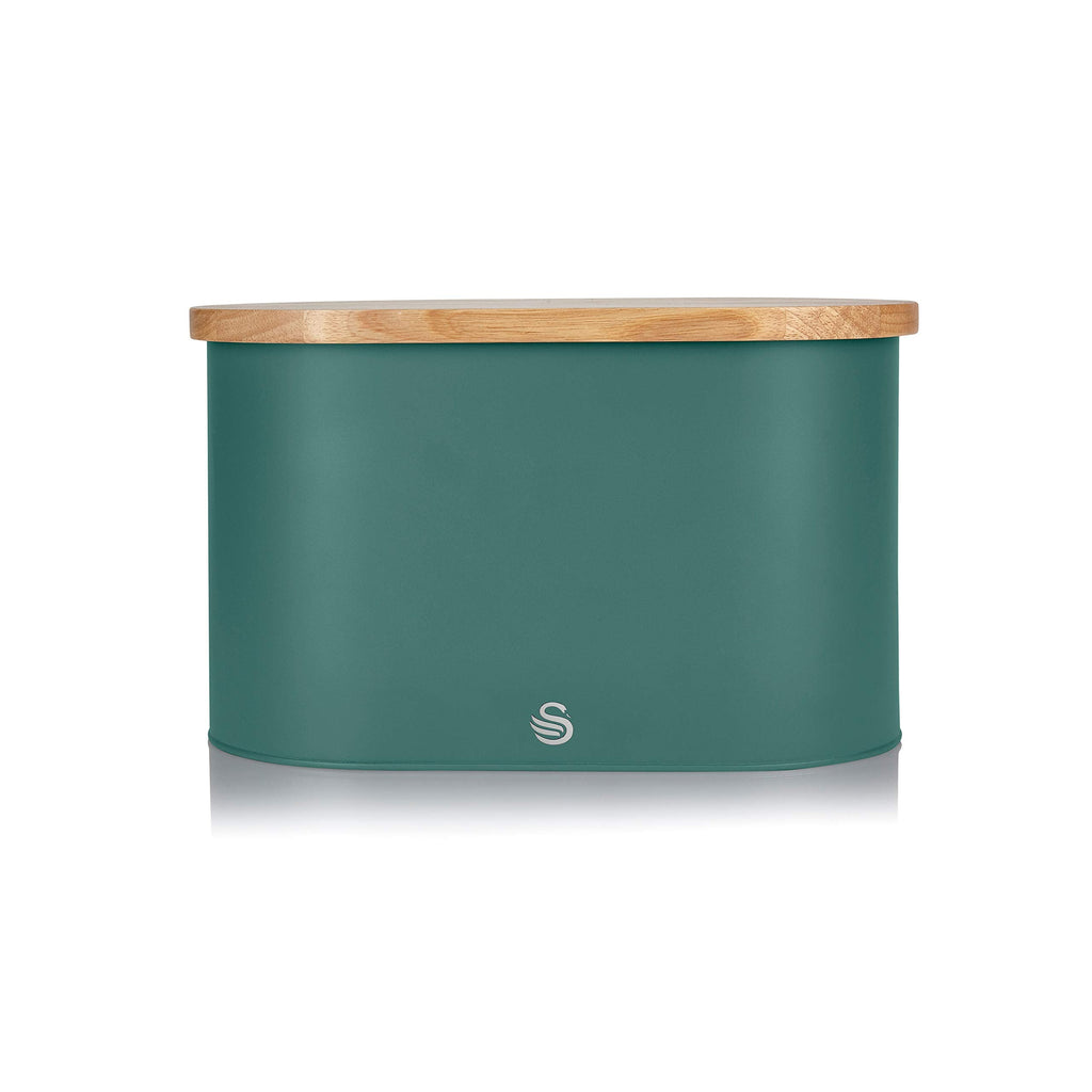 Swan Nordic Scandi Bread Bin with Bamboo Cutting Board Lid - Pine Green