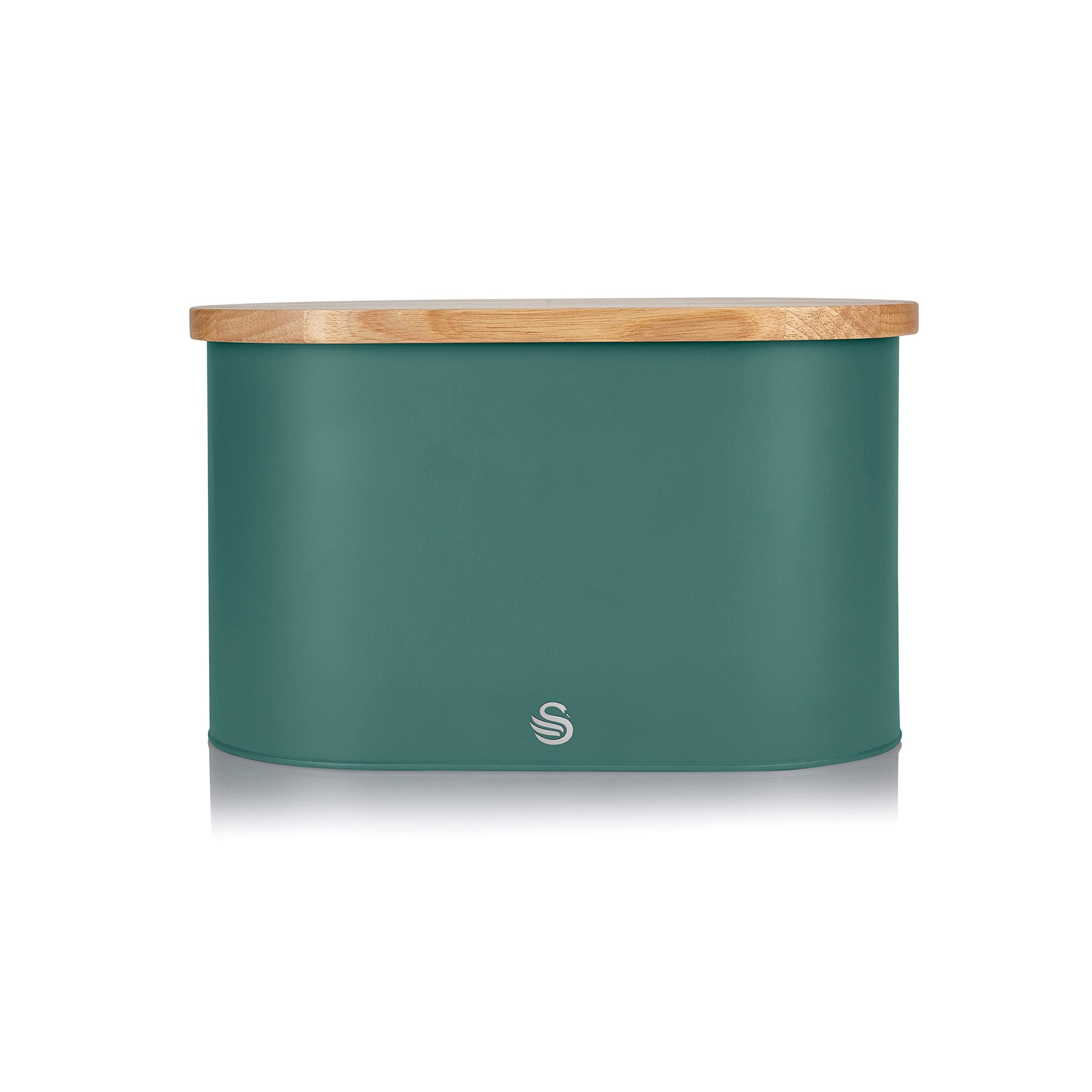 Swan Nordic Scandi Bread Bin with Bamboo Cutting Board Lid - Pine Green