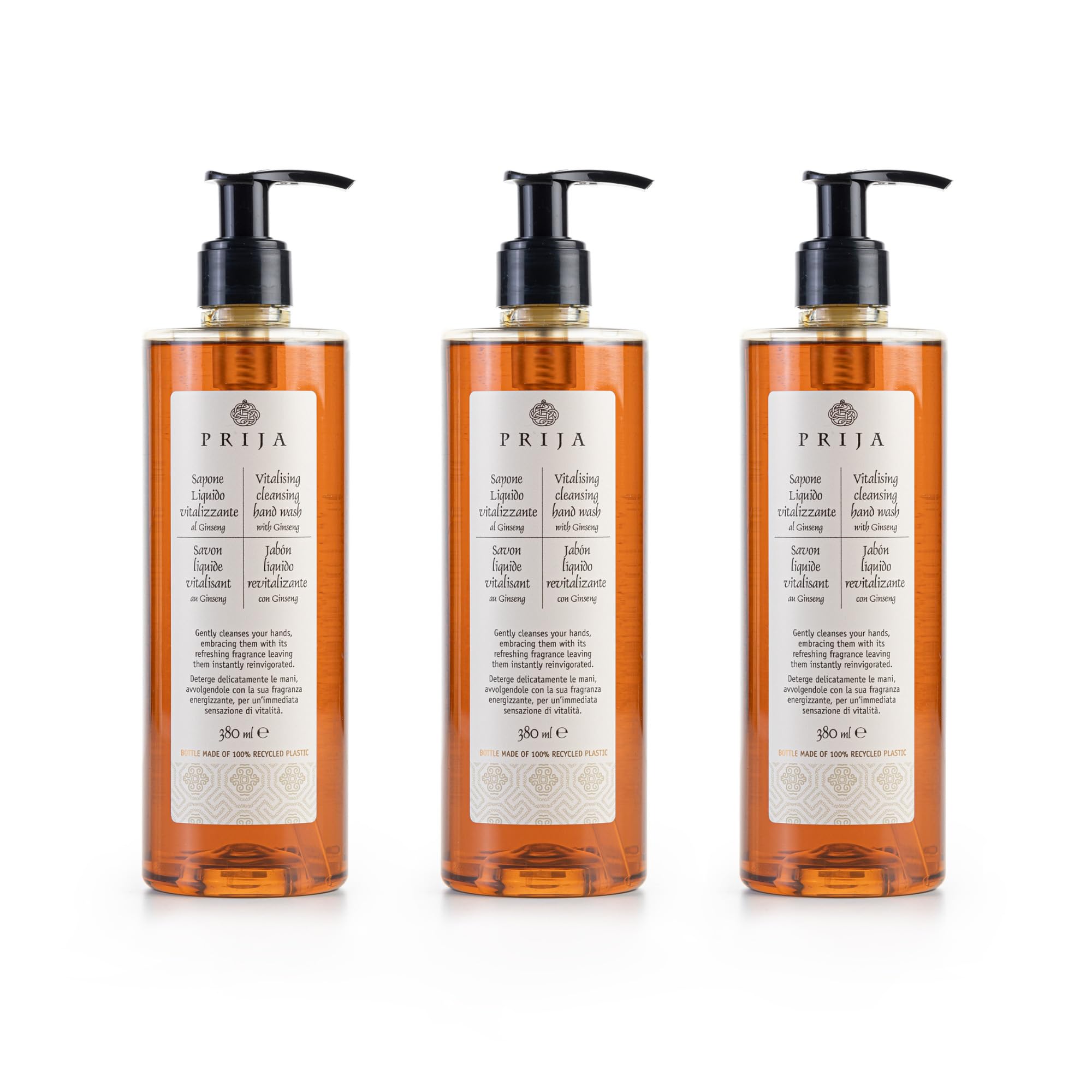 Prija Vitalising Hand Wash with Ginseng Extract - 3 x 380ml Vegan Soap