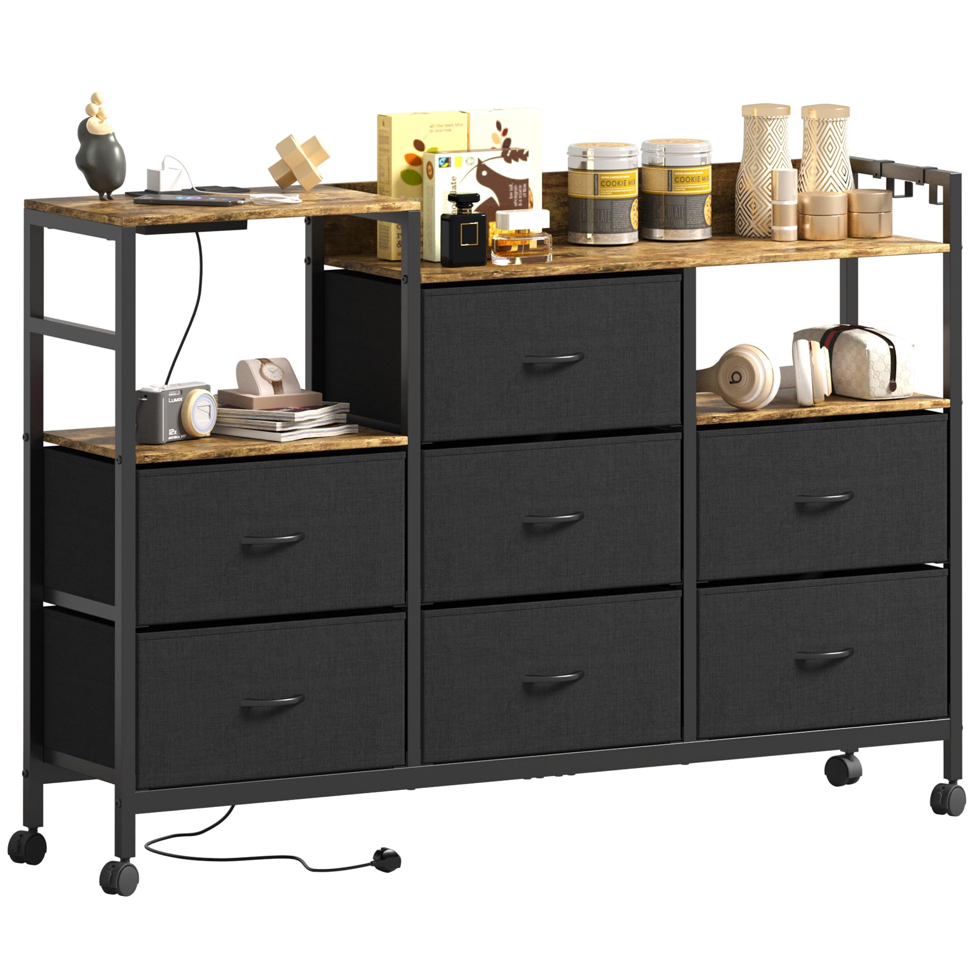 Lutown-Teen 7 Drawer Dresser with Charging Station and Wheels