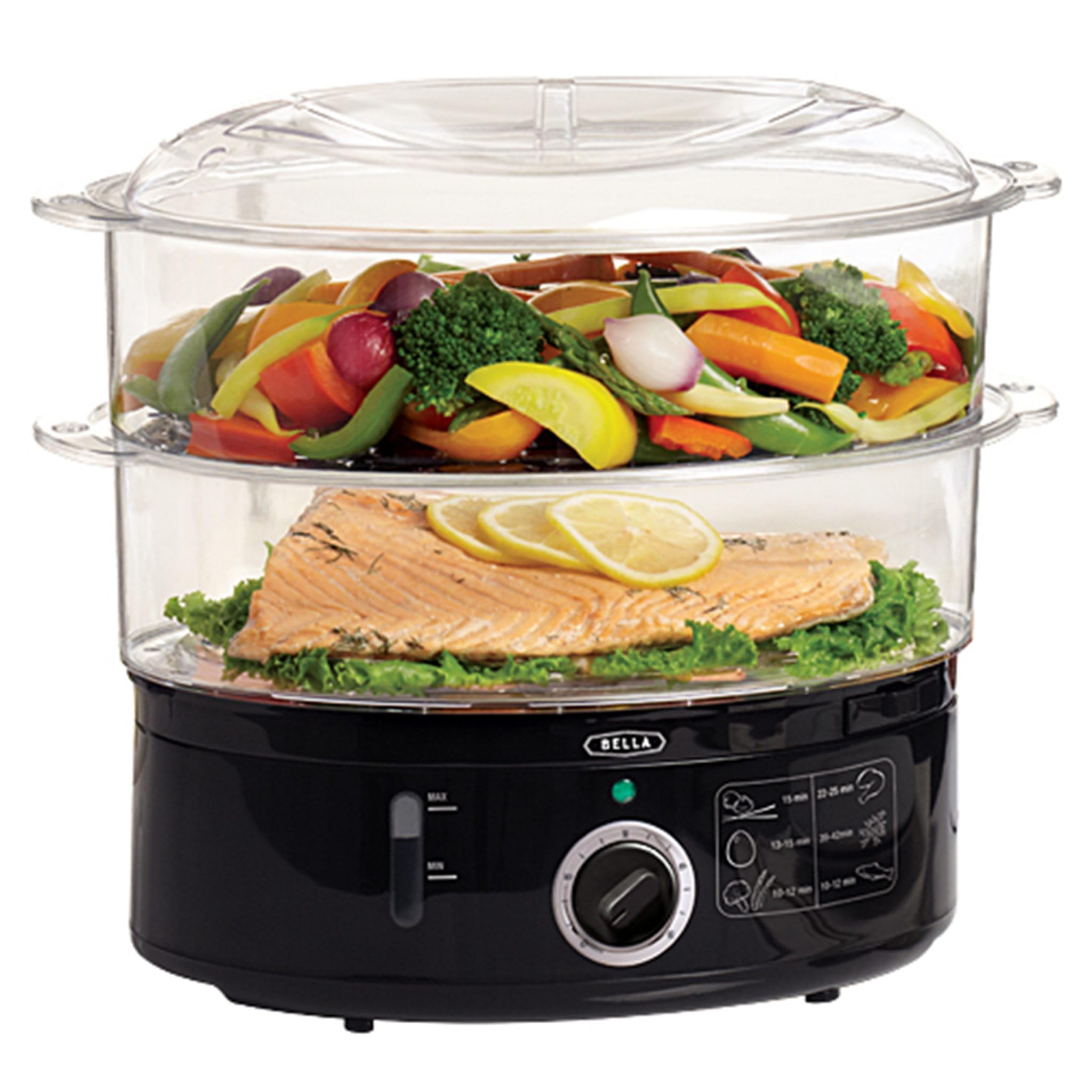 BELLA Two Tier Food Steamer – 7.4 QT Stackable Baskets for Vegetables