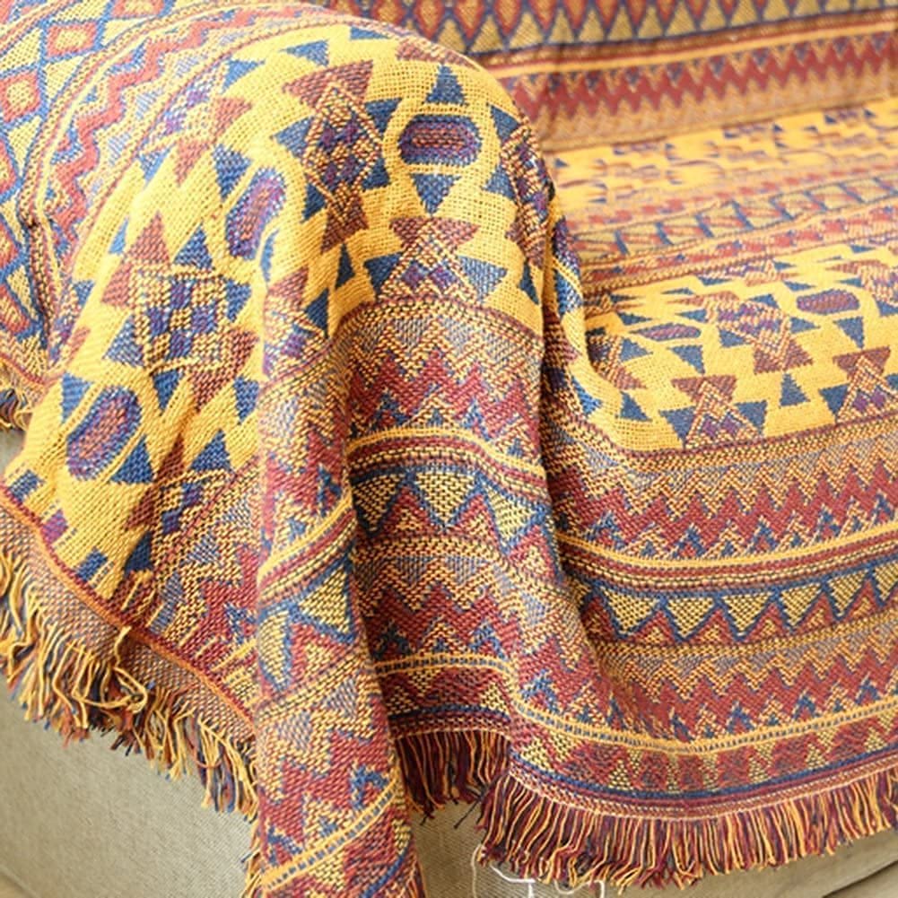 VANJOROY Bohemian Cotton Knitted Throw Blanket with Tassels - 130x180cm