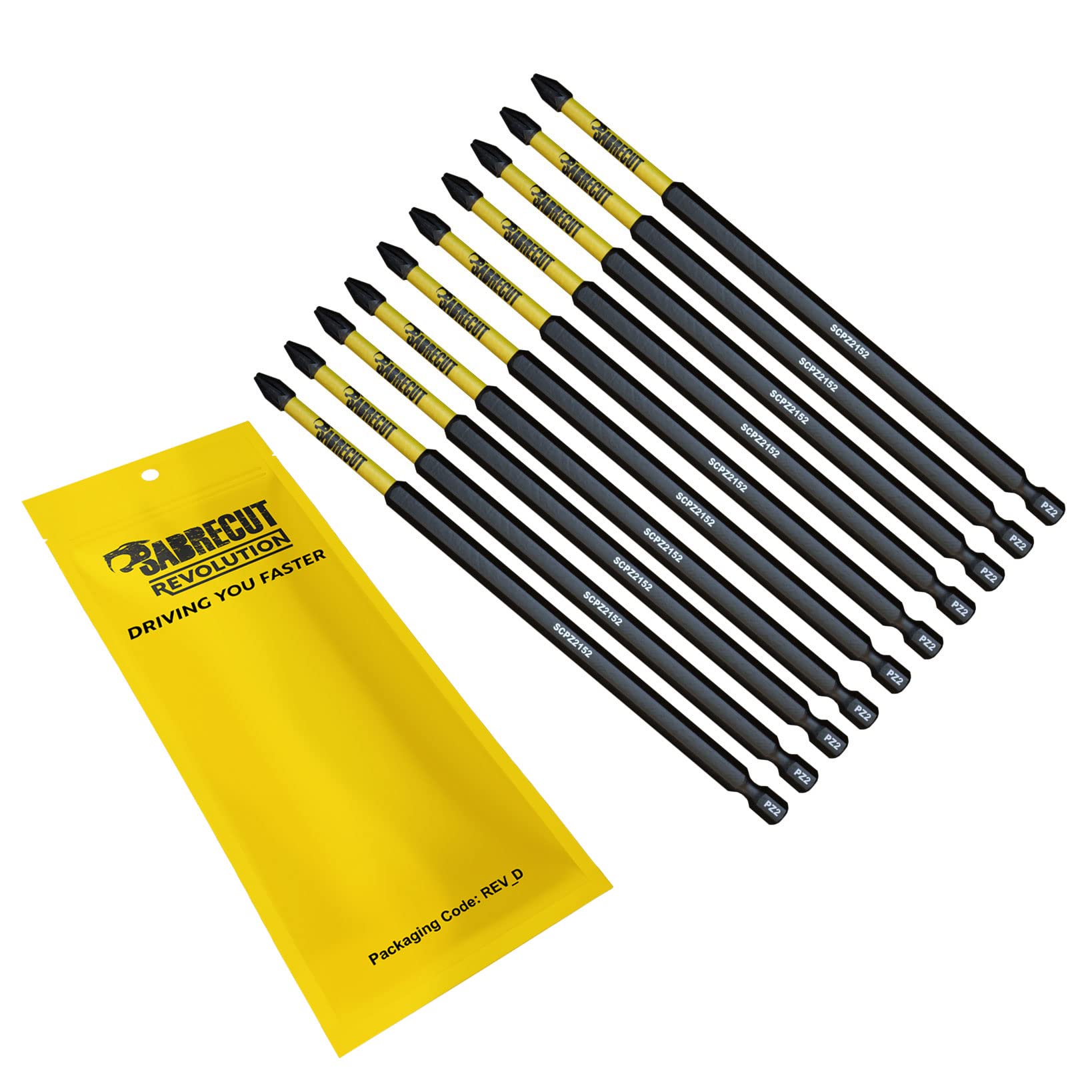 SabreCut 10-Piece PZ2 152mm Magnetic Impact Screwdriver Bits Set
