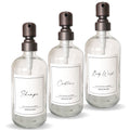 NIKITA Clear Glass Soap Dispenser Set of 3 - Stainless Steel Pump