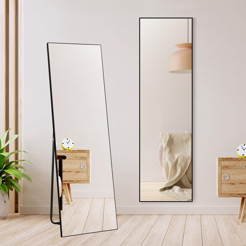 Hoikwo Full Length Mirror – 59x16 Standing or Wall Mirror, Black Frame