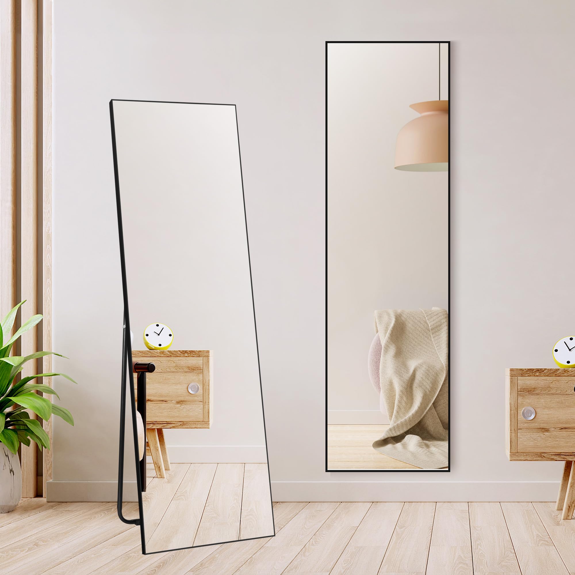 Hoikwo Full Length Mirror – 59x16 Standing or Wall Mirror, Black Frame