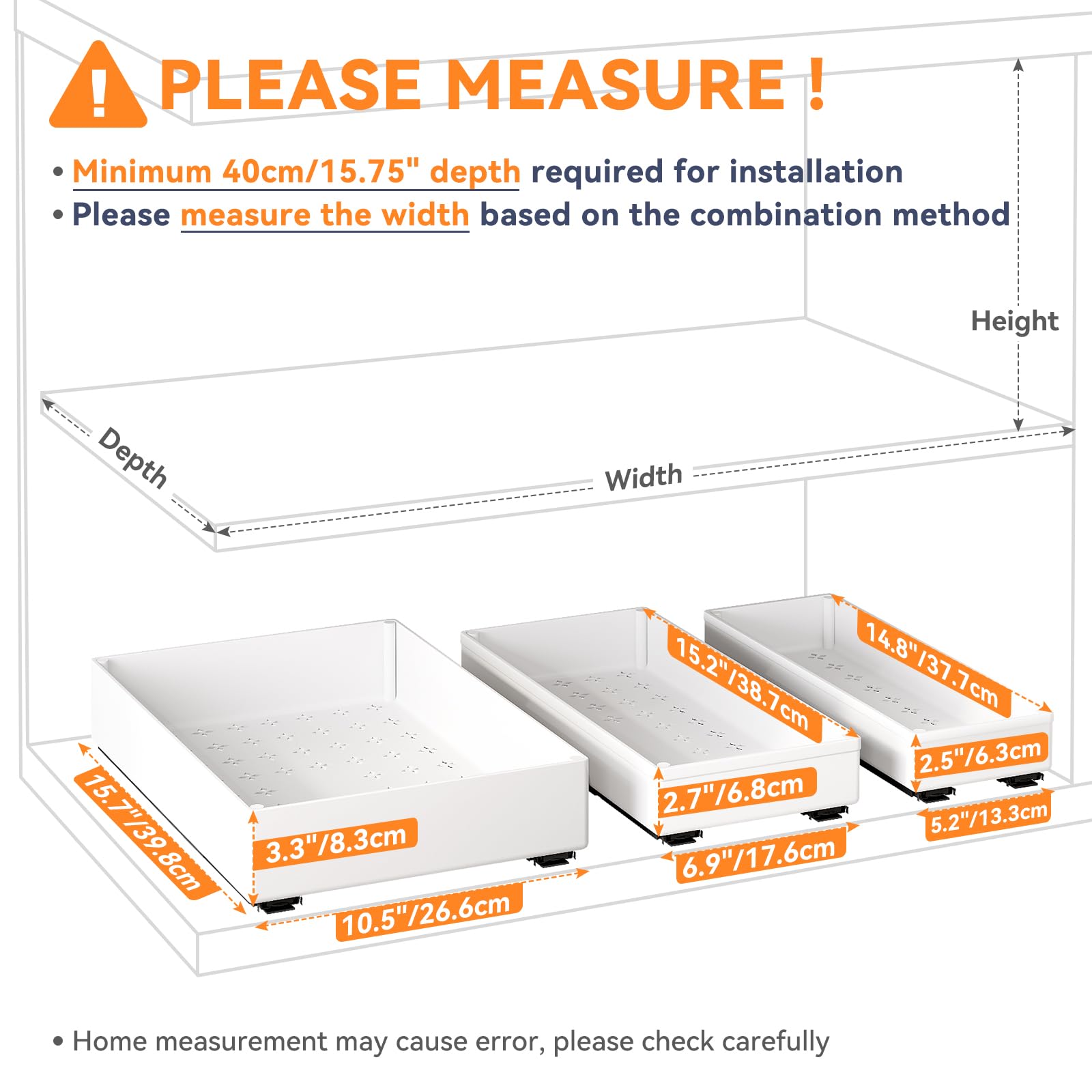 SOLEDI 3 Pack Pull Out Cabinet Organizer – Cream White Sliding Drawers