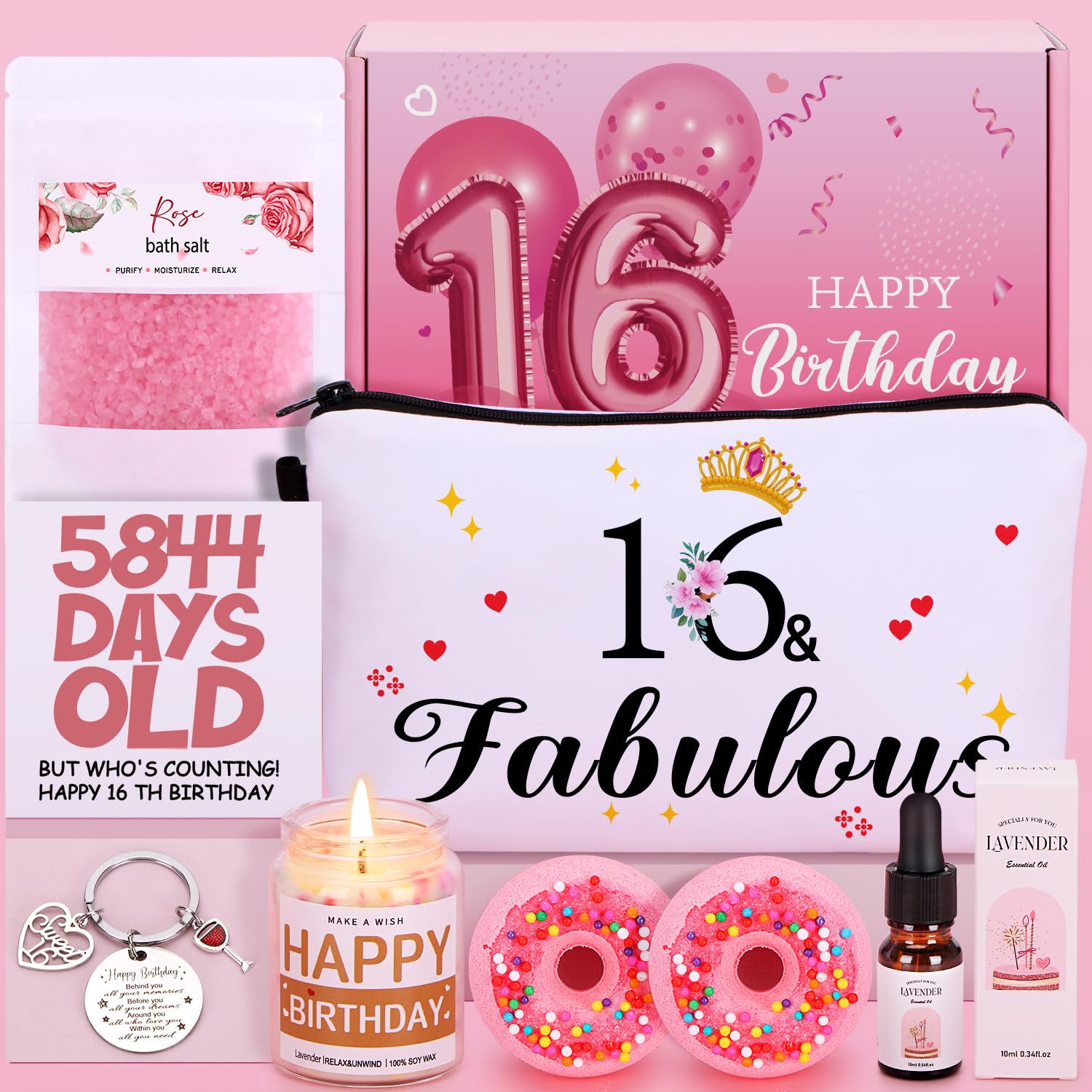 Jolof Store 16th Birthday Pamper Gift Set | 8-Piece Spa Relaxation Box