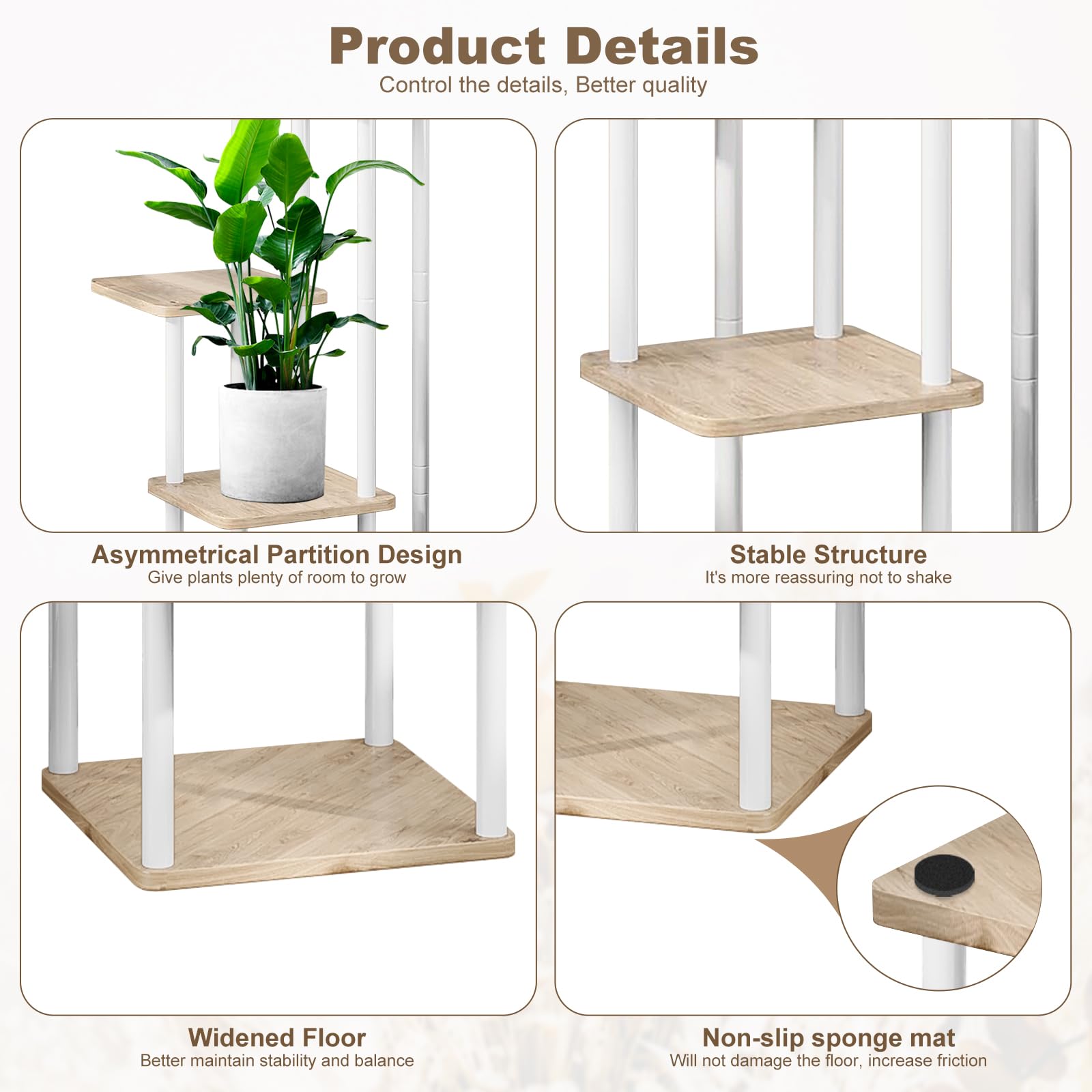 VASZOLA 5-Tier Wood & Metal Plant Stand – Tall Corner Flower Pot Rack