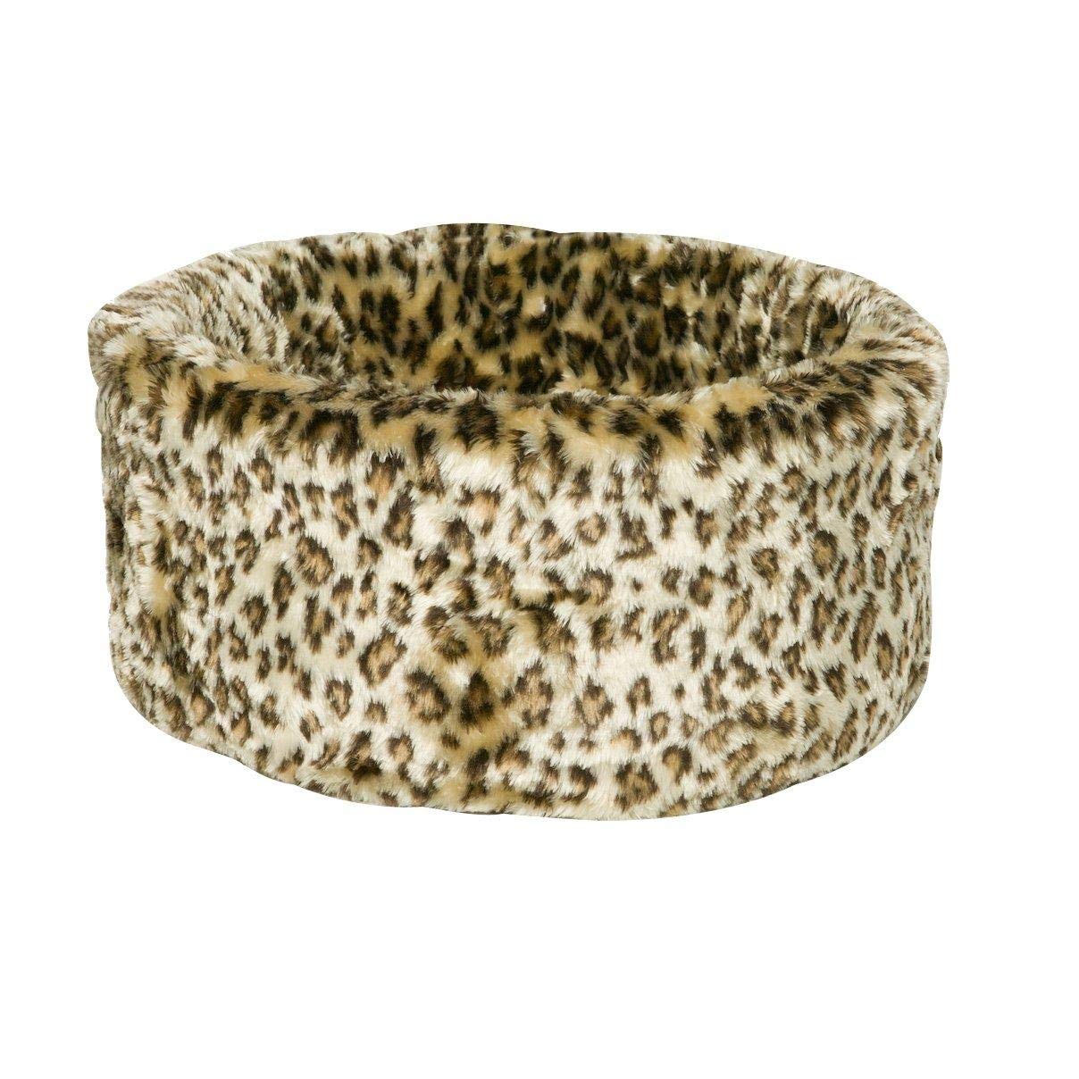 Danish Design Leopard Print Round Cat Bed – Luxury Faux Fur – 50cm