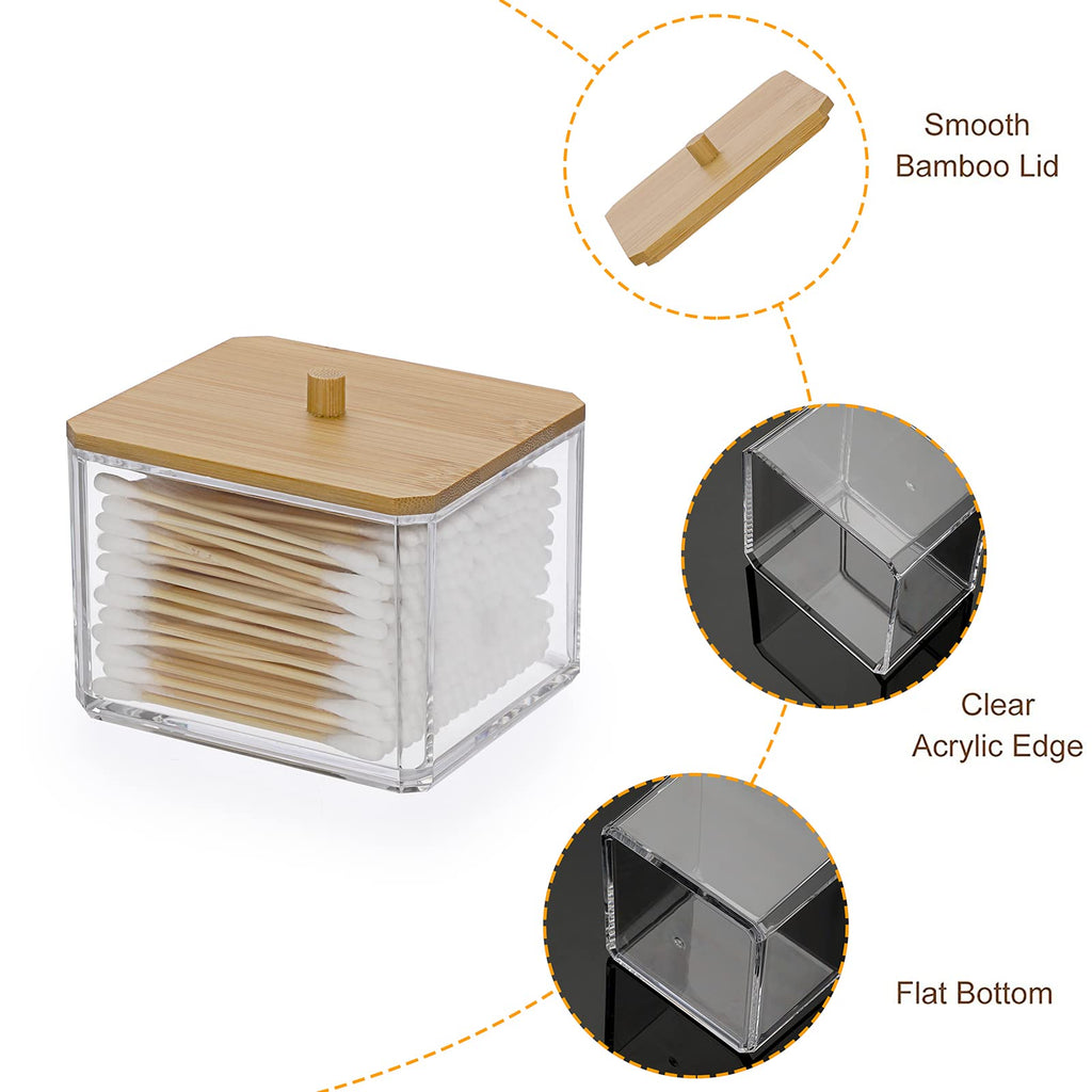 SUMTree Square Qtip Cotton Ball Holder Qtip Dispenser with Bamboo Lid - image 3