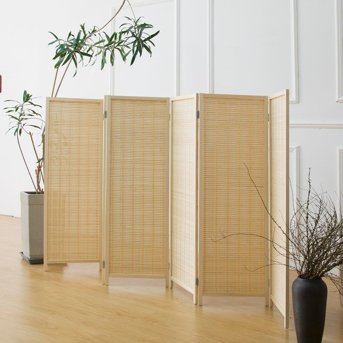 Furnnylane 6 Panel Bamboo Room Divider Short Folding Screen Divider,Double Sided Bamboo Panel Divider for Room Separation,Beige,120 cm H x 234 cm W - image 3