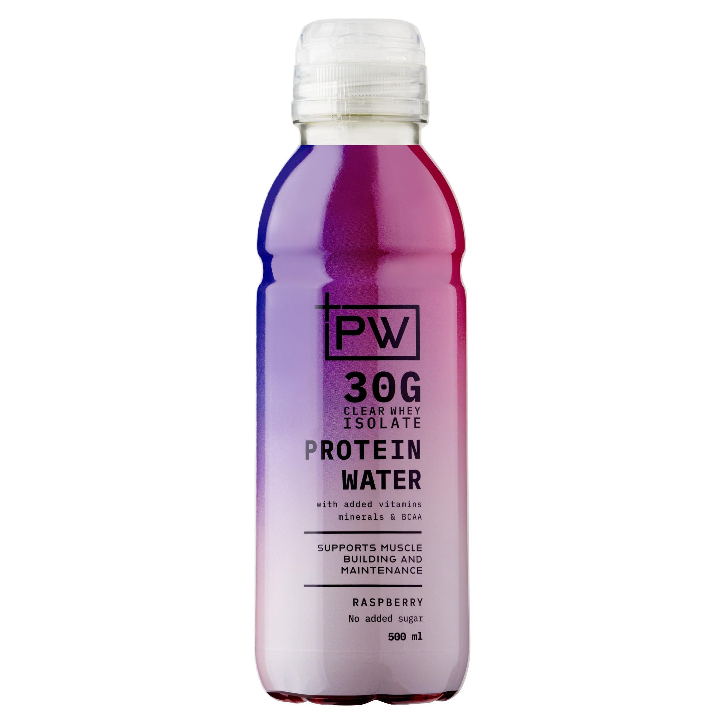 +PW Raspberry Protein Water – 30g Whey Isolate Drink, 12 x 500ml