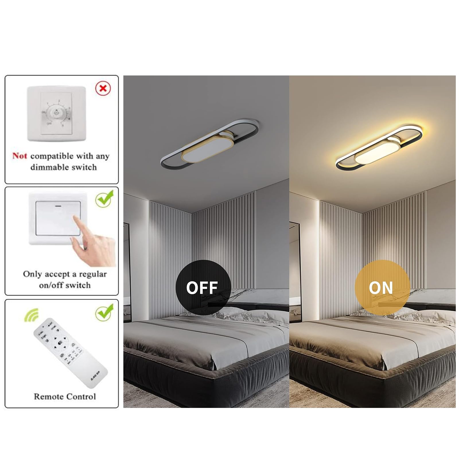Oninio Modern Linear LED Ceiling Light – 70cm Dimmable Lamp with Remote