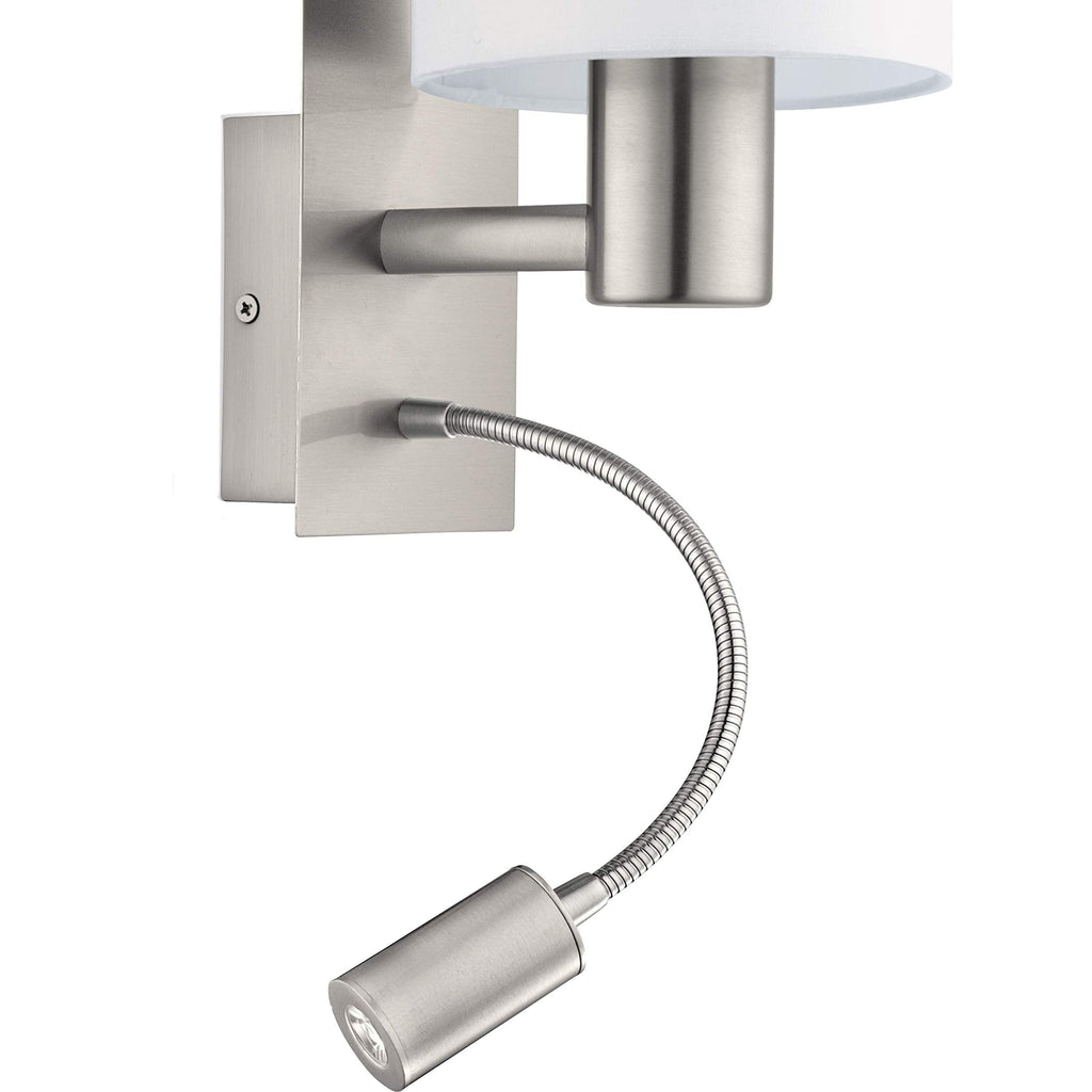 Eglo Pasteri LED Wall Light – White Fabric Shade & Flexible Reading Lamp