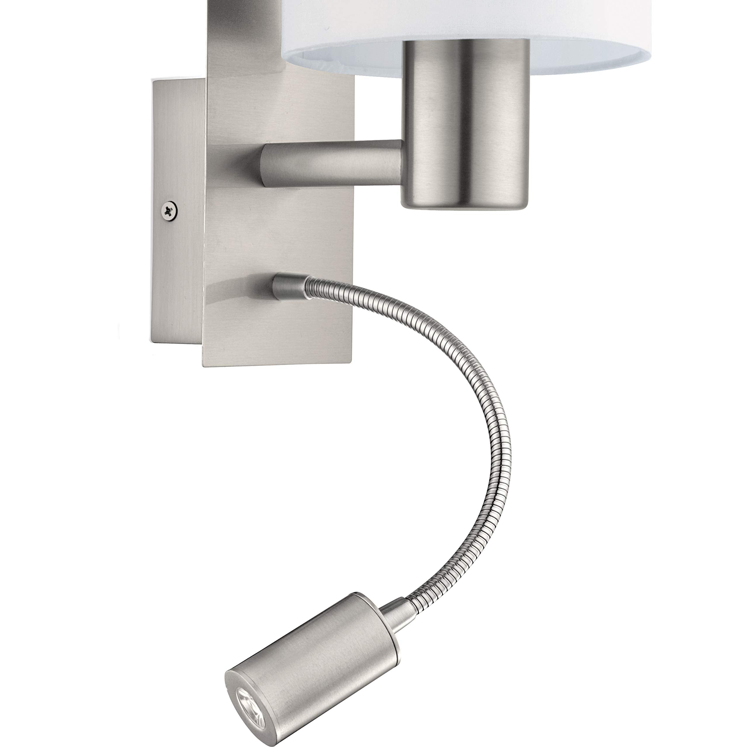 Eglo Pasteri LED Wall Light – White Fabric Shade & Flexible Reading Lamp