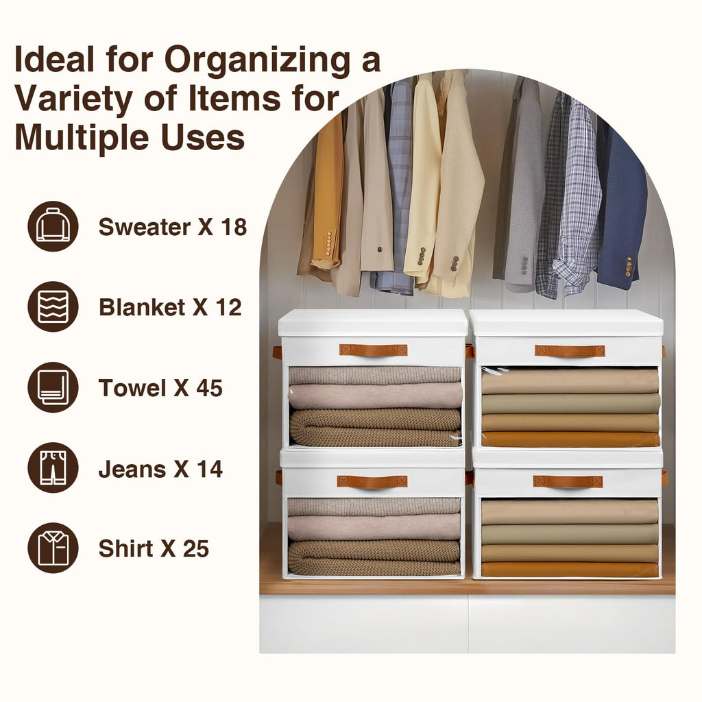 Homsorout Large Fabric Storage Boxes with Lids & Clear PVC Window White 38L - image 5