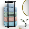 STWWO Wall Mounted Towel Rack – Matte Black Metal Bathroom Storage Holder