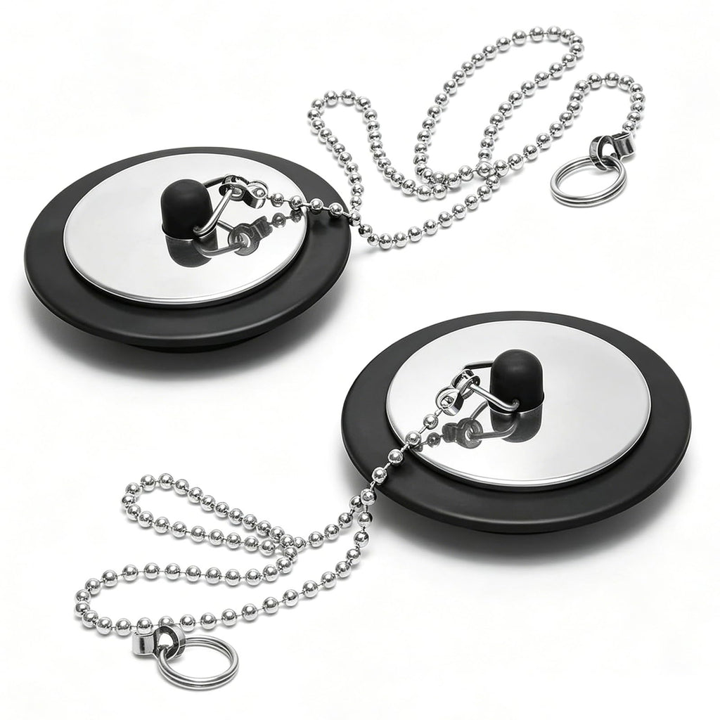 2 Pcs Bath Plug with Stainless Steel Chain for Bathroom & Kitchen - image 1