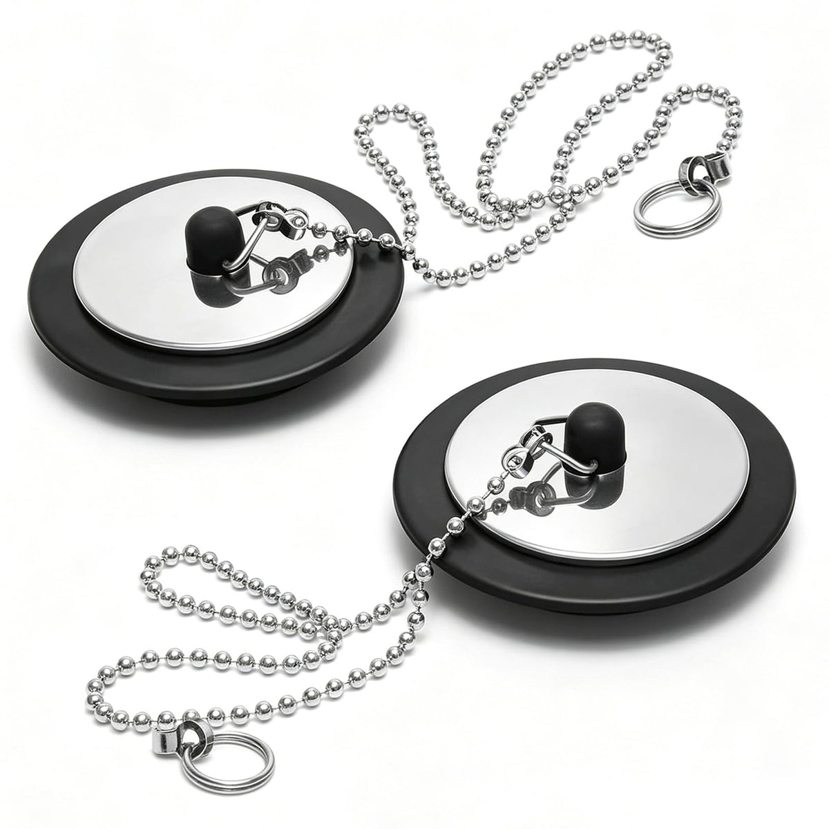 2 Pcs Bath Plug with Stainless Steel Chain for Bathroom & Kitchen - image 1