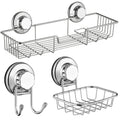 SANNO Suction Cup Shower Caddy - 3-Piece Rustproof Stainless Steel Basket