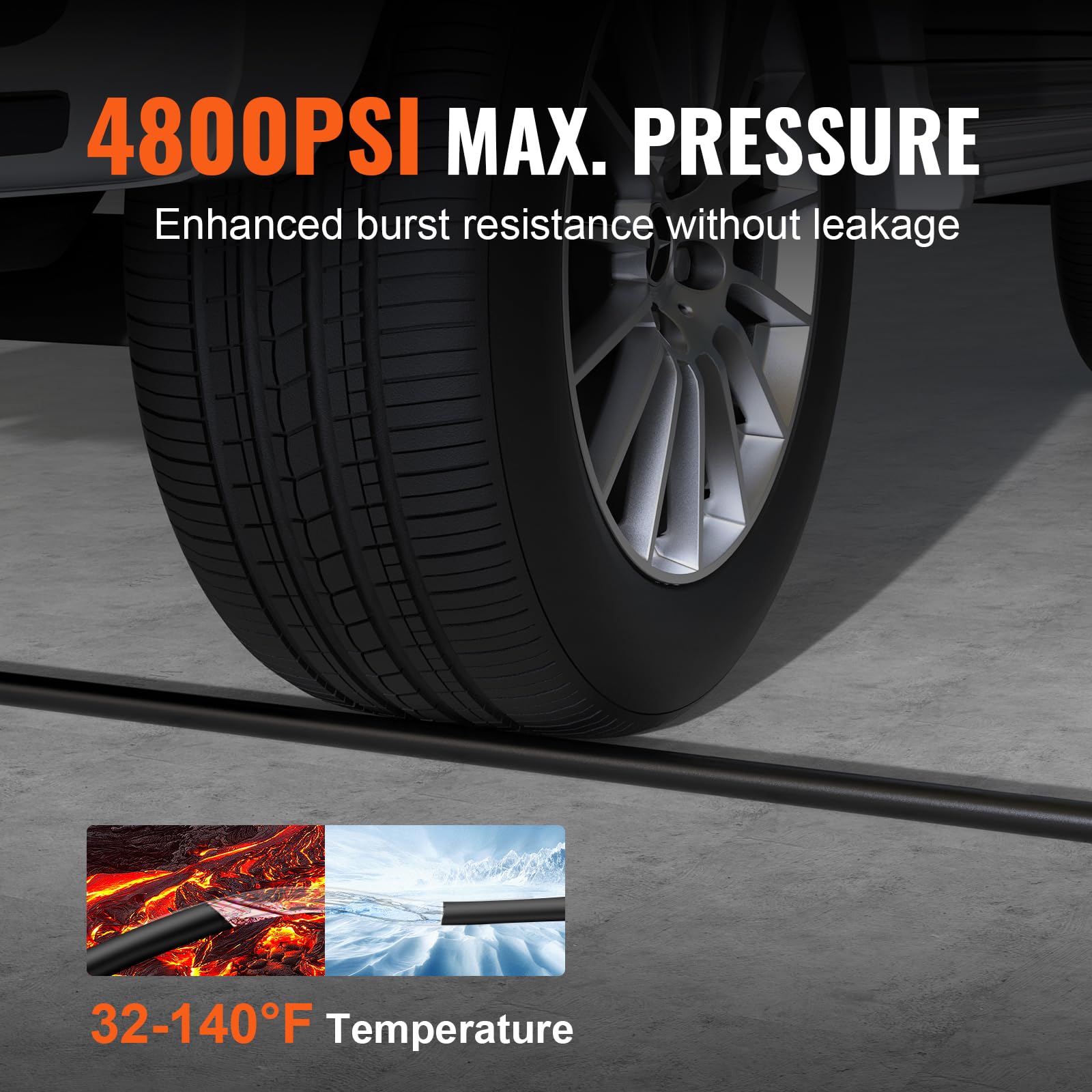 VEVOR Pressure Washer Hose | 100ft Kink-Free 4800 PSI Heavy Duty PVC
