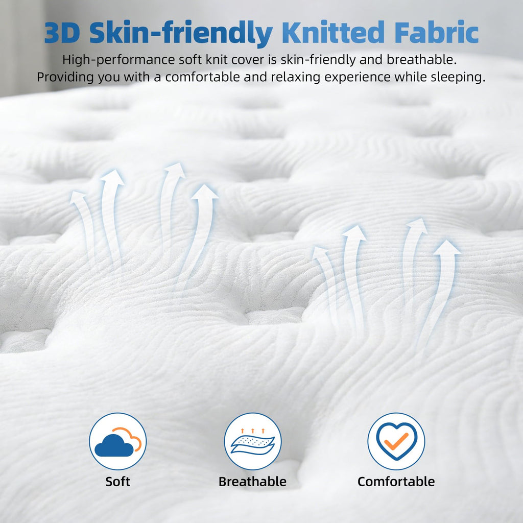 Lavfine King Size Mattress - 5FT, 10 Inch Memory Foam with Pocket Spring Hybrid, Medium Support, Motion Isolation, Breathable Soft Fabric