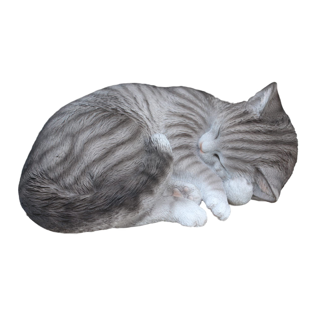 Vivid Arts Real Life Sleeping Tabby Cat - Resin Garden Ornament