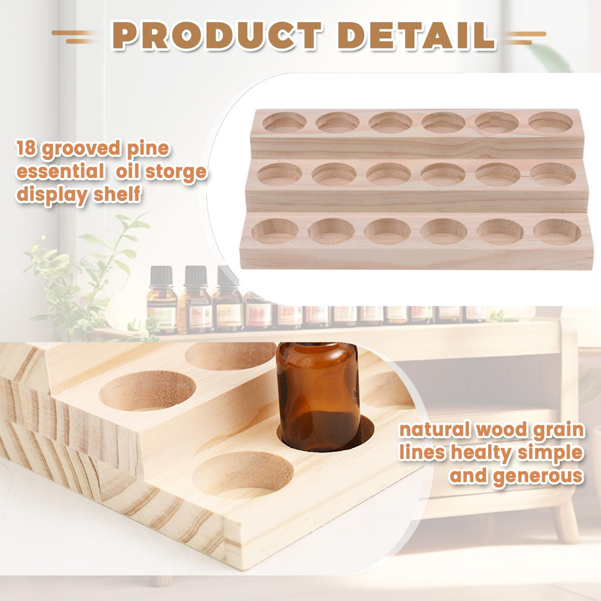Honicemar 3-Tier Wooden Essential Oil Holder Aromatherapy Organizer Essential Oil Bottles Display Rack & Storage Stand Holder, 18 - Hole - image 3