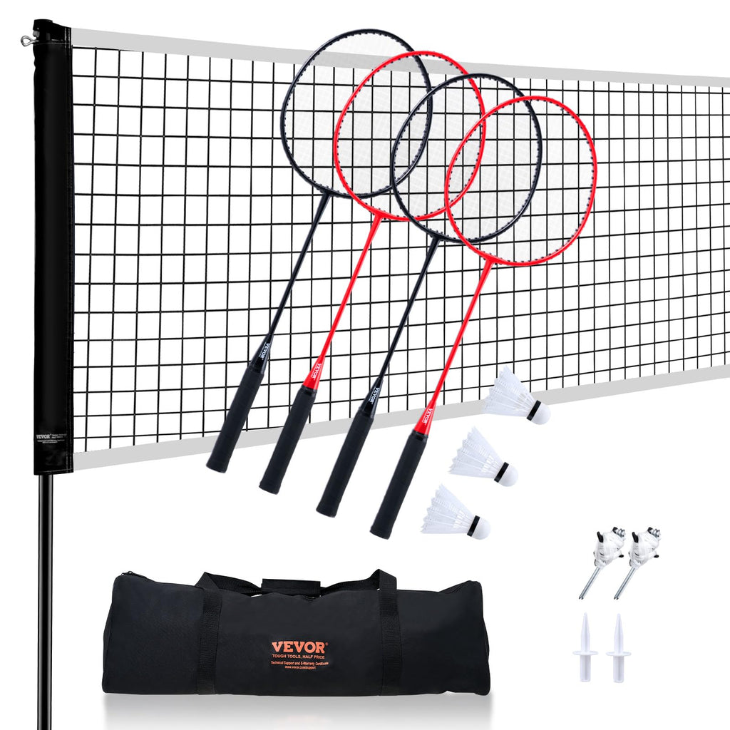 VEVOR Portable Badminton Net Set | 20ft Outdoor Set with 4 Rackets & Bag
