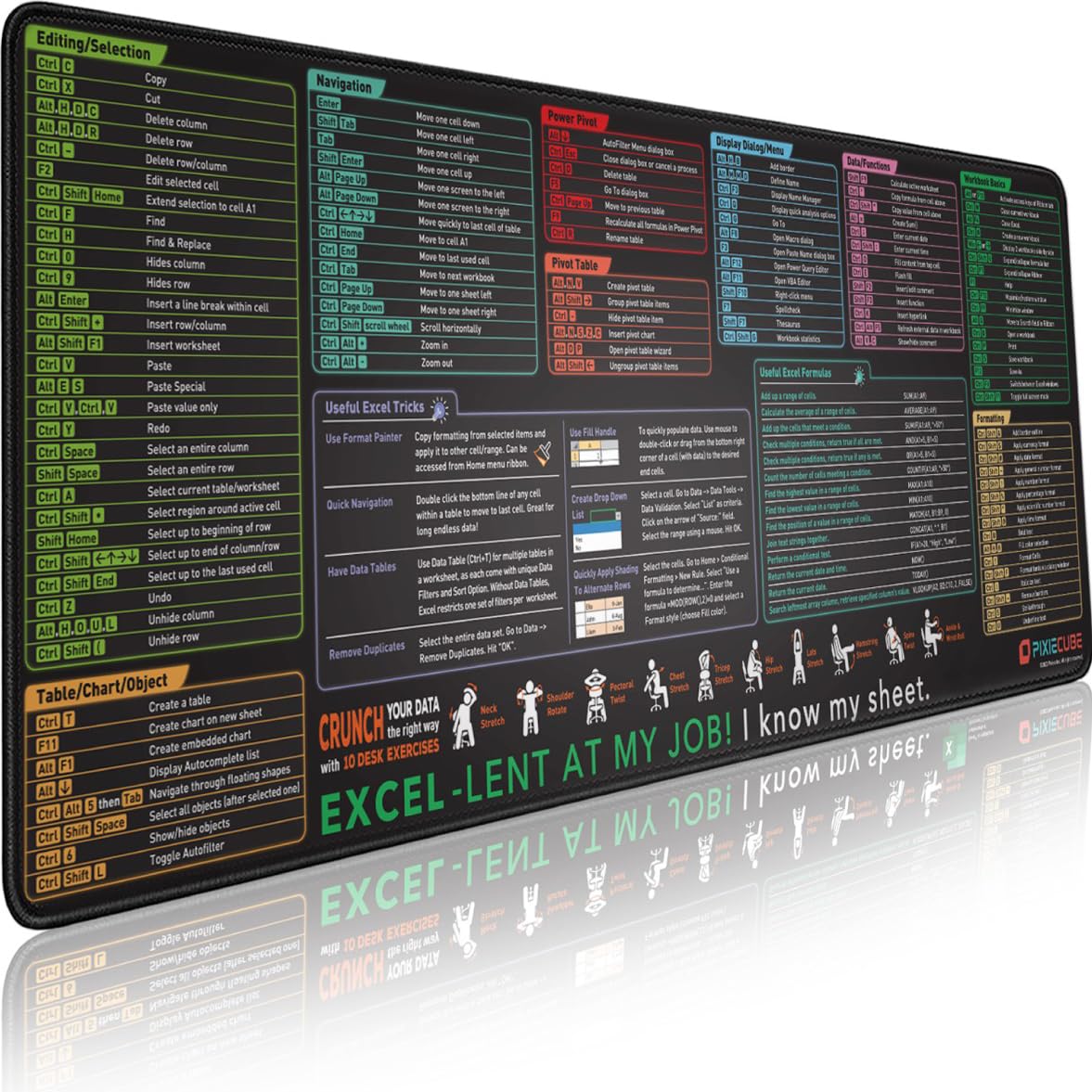Pixiecube Excel Shortcut Keys Mouse Pad – Extended XL Desk Mat