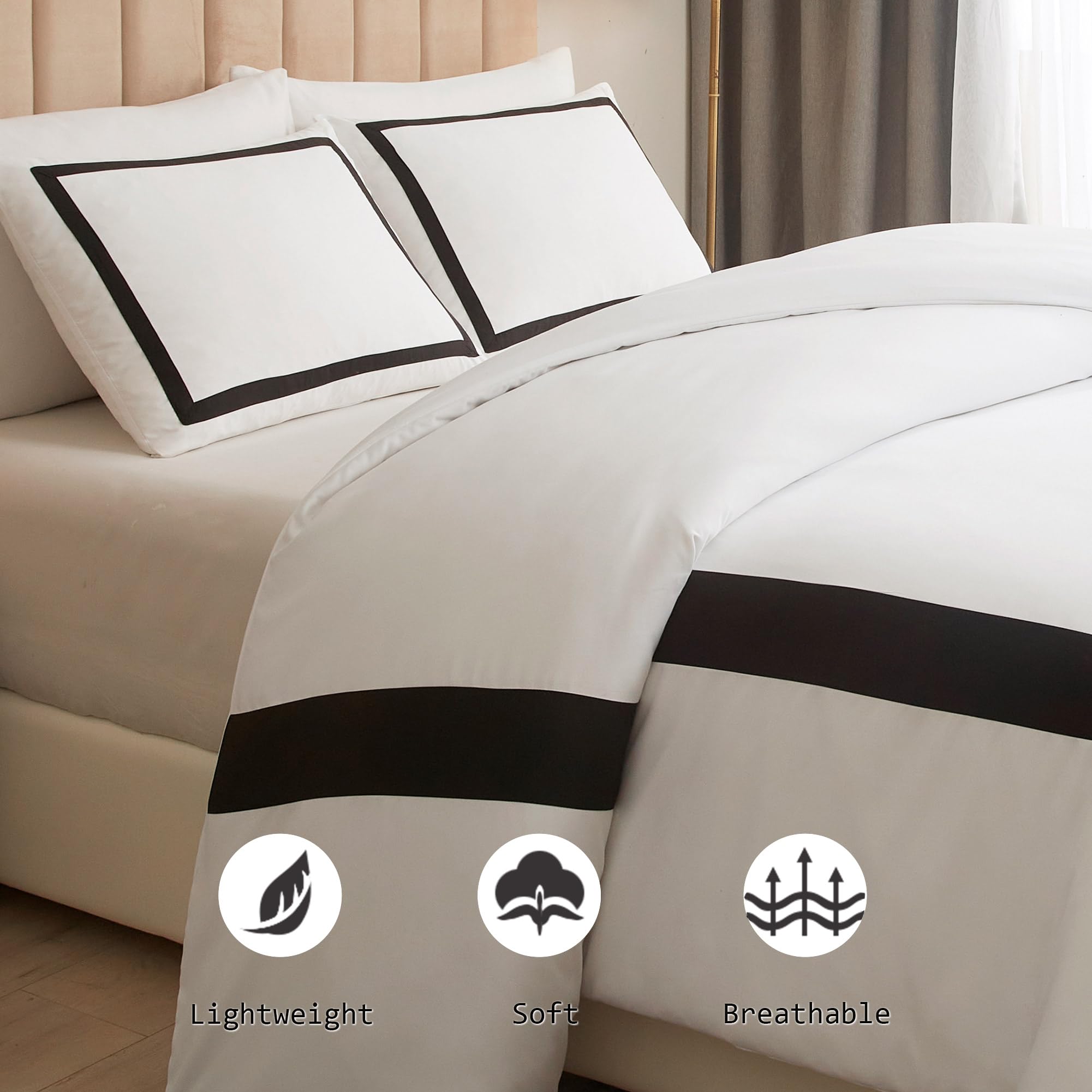 OSVINO Microfiber Duvet Cover Set | Simple Line Hotel Bedding - Black, Double