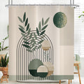 Hnmdmyi Boho Shower Curtain | Mid Century Abstract Green Leaves | 71x79in