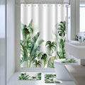 AIBIIN Tropical Green Palm Leaf 4-Piece Shower Curtain and Bath Mat Set