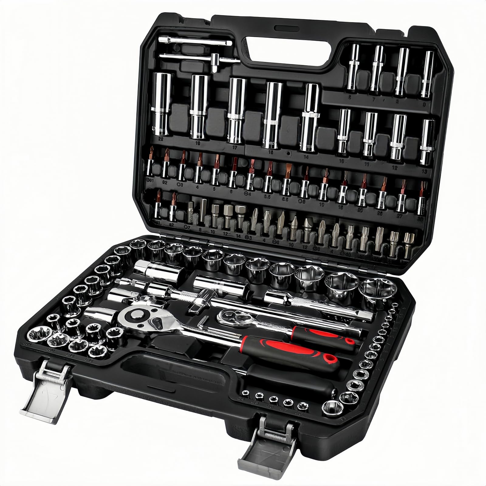 HUIYOPU 108-Piece Socket Set | 1/4" & 1/2" Drive CR-V Mechanic Tool Kit